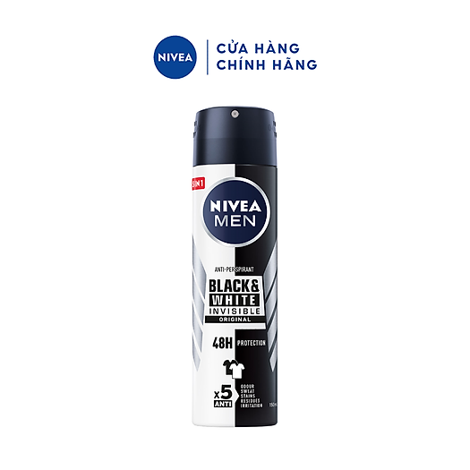 Xịt Ngăn Mùi NIVEA MEN Black&White Ngăn Vệt Ố Vàng Vượt Trội - Hương Nhẹ Nhàng (150 ml) - 82241