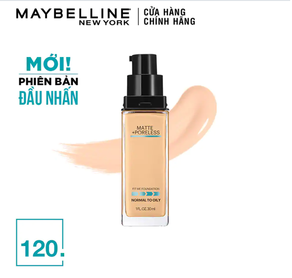 Kem Nền Maybelline Mịn Nhẹ Kiềm Dầu Chống Nắng Fit Me Matte Poreless Foundation SPF22 #120 - Classic Ivory (Tông sáng) (30ml)