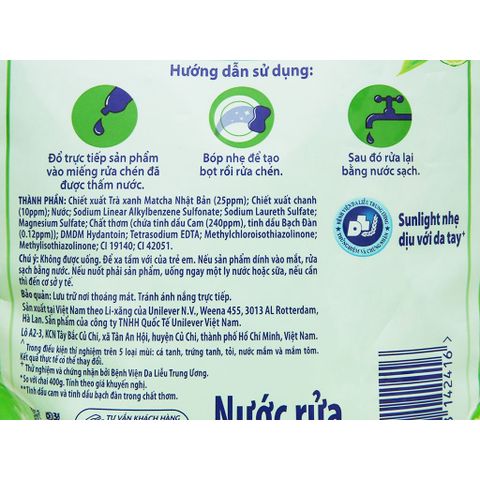 SUNLIGHT Nước rửa chén Trà Xanh 3.4kg khử 5 mùi tanh