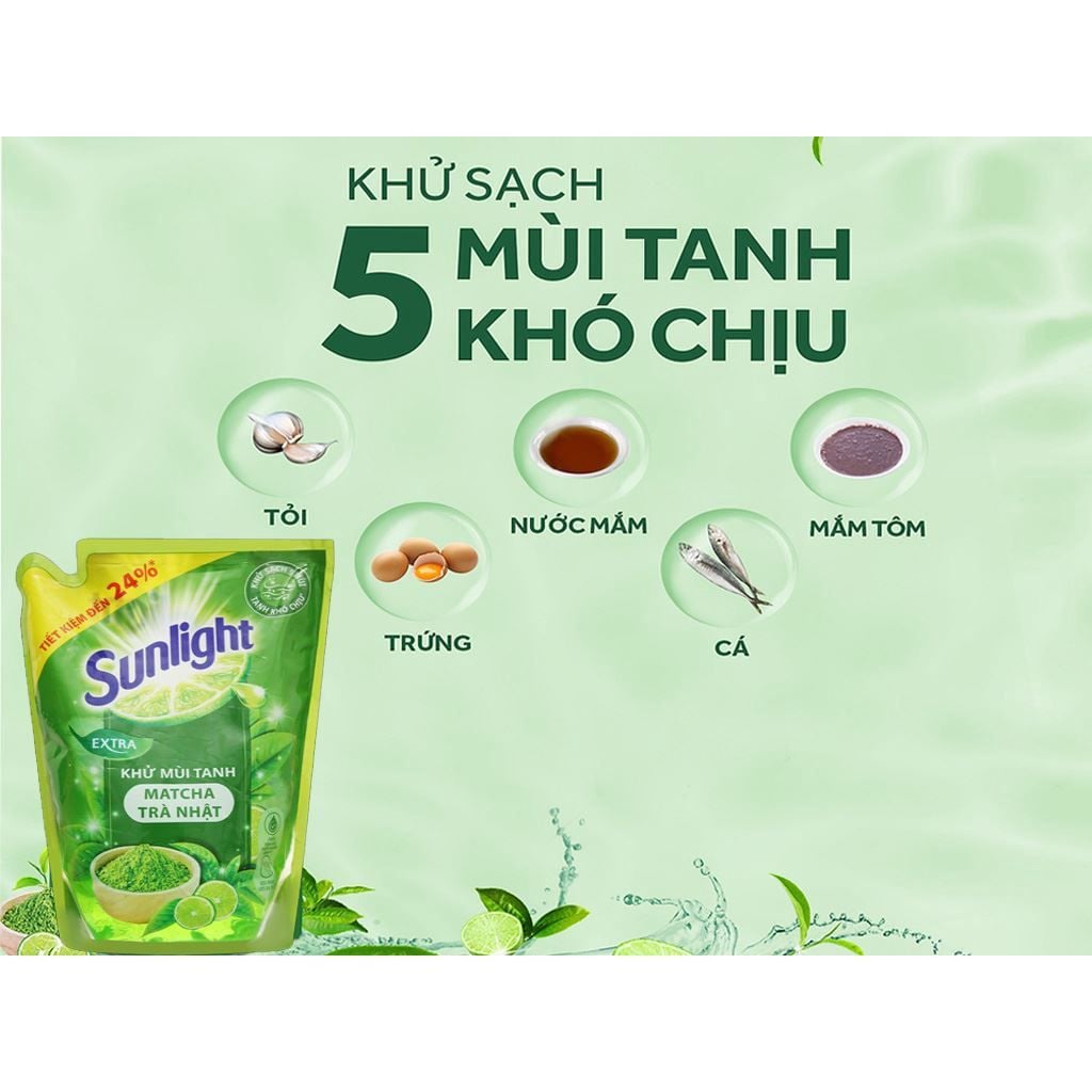 SUNLIGHT Nước rửa chén Trà Xanh 3.4kg khử 5 mùi tanh