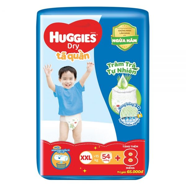Tã quần Huggies Skin Care cỡ XXL (54M + 8M Tã quần XXL)