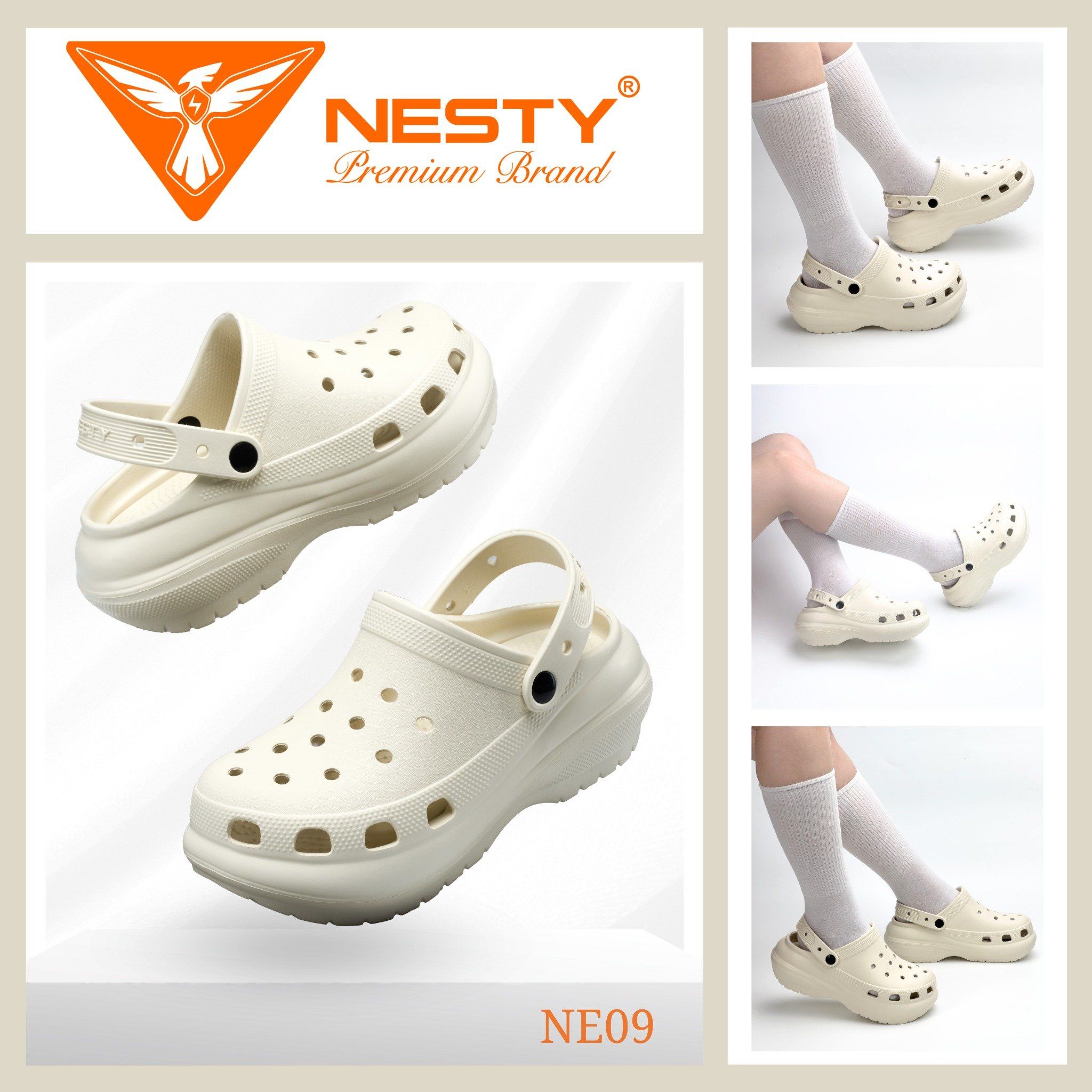  [Tặng 10 Sticker] Dép Sục Nữ Đế Cao 7CM NESTY Kiểu Dáng Basic Sục Đế Cao Mềm Chống Trượt NE09 Cao Su 