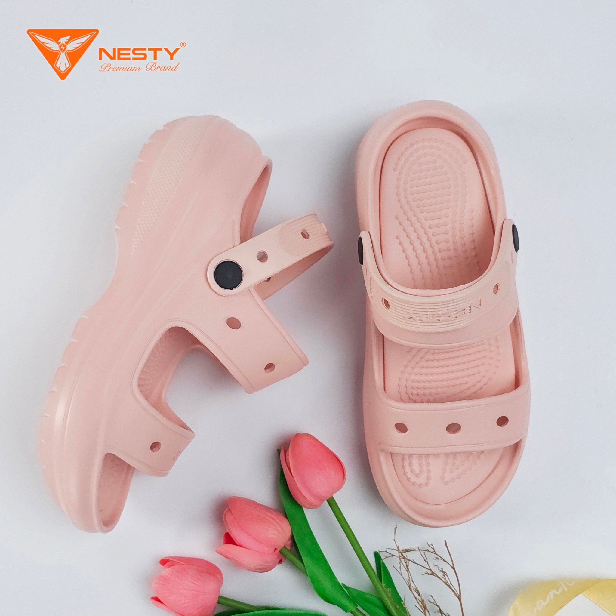  [Tặng 10 Sticker] Dép Hai Quai Nữ Đế Cao 7CM NESTY Kiểu Dáng Basic Sục Đế Cao Mềm Chống Trượt NE10 Cao Su 
