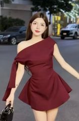 ĐẦM XÒE LỆCH VAI BUỘC NƠ KÈM TAG NƠ