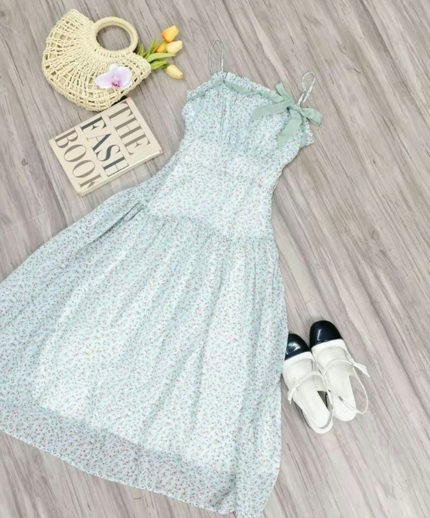 ĐẦM MAXI HOA NHÍ DÁNG XOÈ DÀI PHỐI NÈO NƠ NGỰC
