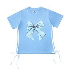 ÁO THUN BABY TEE IN NƠ PHỐI NƠ HAI BÊN EO