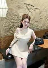 ĐẦM XÒE LỆCH VAI BUỘC NƠ KÈM TAG NƠ