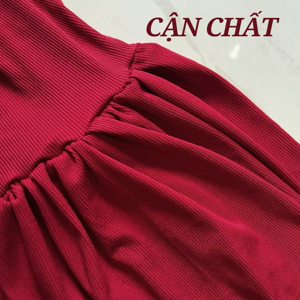 ĐẦM ĐỎ XÒE BODY TAY DÀI 2 DÂY ĐÍNH NƠ PHỐI BẸT VAI TRẮNG