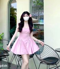 SALI DRESS ĐẦM NGẮN HAI DÂY CỔ VUÔNG HỞ LƯNG CỘT NƠ EO DÁNG XÒE