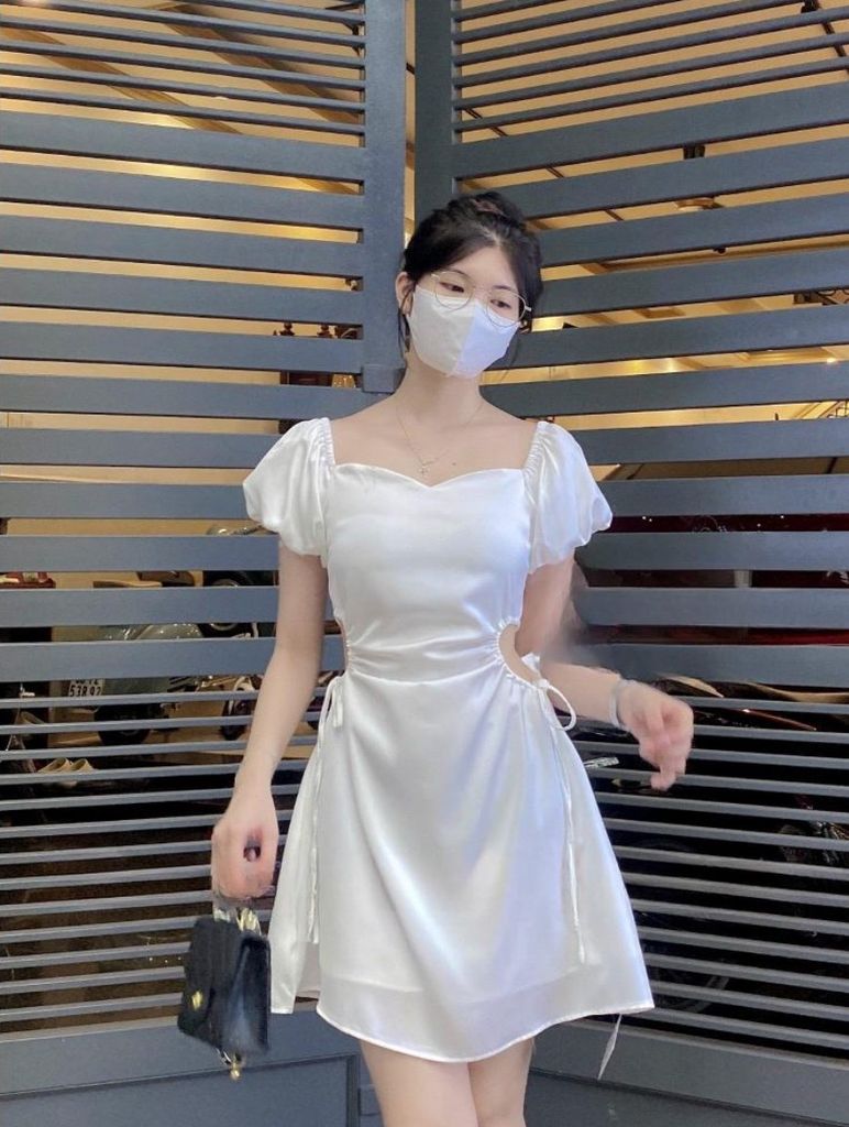 FREESIZE ĐẦM LỤA RÚT EO BẸT VAI NGẮN