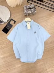 ÁO SƠ MI LỤA CÁT NGẮN TAY THÊU NGỰA NGỰC TRÁI