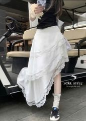 CHÂN VÁY BÁNH NƯỚNG REN TẦNG DÁNG DÀI LỆCH