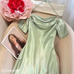 ĐẦM LỤA PHI BÓNG DÀI PHỐI DÂY YẾM CỔ