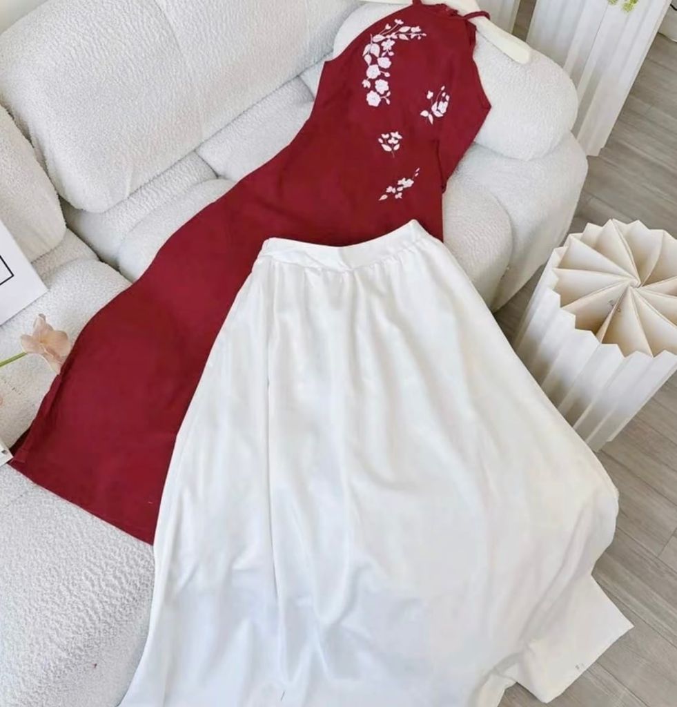 SET ÁO DÀI CÁCH TÂN CỔ YẾM KÈM QUẦN ỐNG RỘNG CỰC ĐẸP