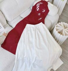 SET ÁO DÀI CÁCH TÂN CỔ YẾM KÈM QUẦN ỐNG RỘNG CỰC ĐẸP