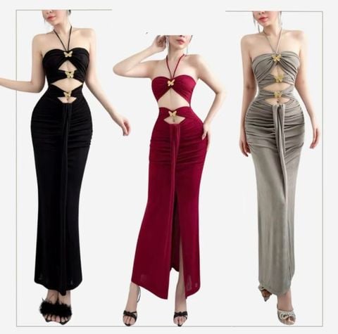 (NT) [3 TAG BƯỚM] ĐẦM THUN BODY CUP NGỰC CỘT CỔ KHOÉT HỞ SEXY