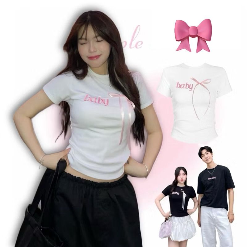 ÁO THUN BABYTEE THÊU CHỮ BABY CỘT NƠ HỒNG