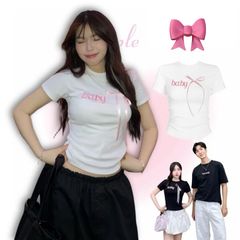 ÁO THUN BABYTEE THÊU CHỮ BABY CỘT NƠ HỒNG