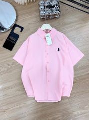 ÁO SƠ MI LỤA CÁT NGẮN TAY THÊU NGỰA NGỰC TRÁI