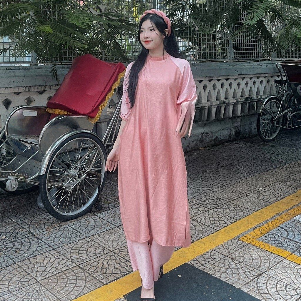 FREE SIZE ÁO DÀI CÁCH TÂN TAY LỠ MÀU NHẠT KÈM QUẦN