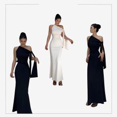(NT) ĐẦM BODY DÀI LỆCH VAI CỘT DÂY 1 BÊN