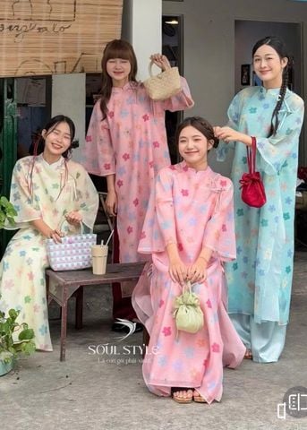 SET ÁO DÀI CÁCH TÂN VOAN TƠ LỤC MAI PHỐI NƠ
