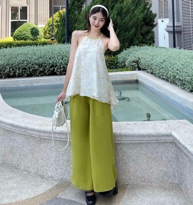 SET ÁO CỔ YẾM HỞ LƯNG QUẦN DÀI LỤA