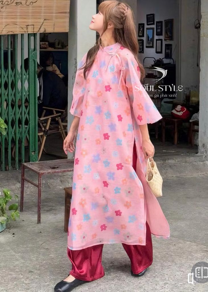 SET ÁO DÀI CÁCH TÂN VOAN TƠ LỤC MAI PHỐI NƠ