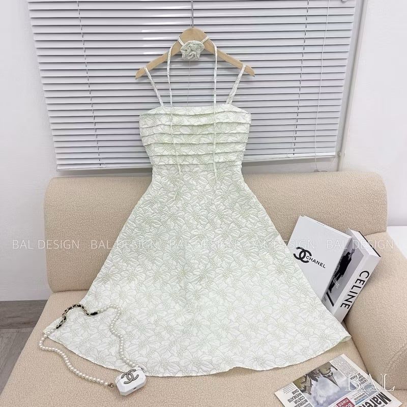 ĐẦM HOA XỐP XẾP LY NGỰC 2 DÂY DÁNG DÀI BO CHUN LƯNG