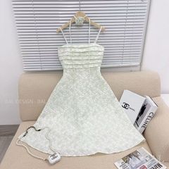 ĐẦM HOA XỐP XẾP LY NGỰC 2 DÂY DÁNG DÀI BO CHUN LƯNG