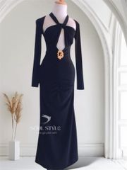 (NT) [KÈM CHARM] ĐẦM THUN BODY CỔ YẾM DÀI TAY KHOÉT HỞ SEXY