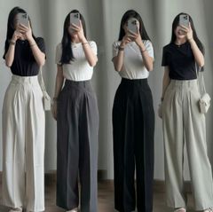 QUẦN ỐNG RỘNG TÚI U VẢI TRƯỢT HÀN RŨ DÀI 97CM