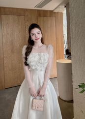 ĐẦM XÒE DÀI HOA NGỰC ĐÍNH NGỌC TRAI