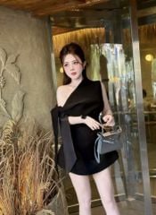 ĐẦM XÒE LỆCH VAI BUỘC NƠ KÈM TAG NƠ