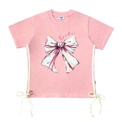ÁO THUN BABY TEE IN NƠ PHỐI NƠ HAI BÊN EO