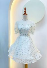 ĐẦM VOAN TƠ XOÈ HOA NHÍ NGẮN
