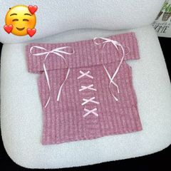 ÁO LEN CROPTOP BẸT VAI ĐÍNH NƠ