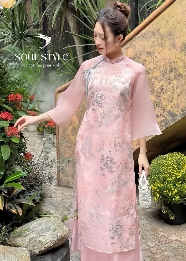 SET ÁO DÀI CÁCH TÂN VOAN TƠ THÊU CUNG ĐÌNH