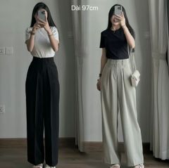 QUẦN ỐNG RỘNG TÚI U VẢI TRƯỢT HÀN RŨ DÀI 97CM