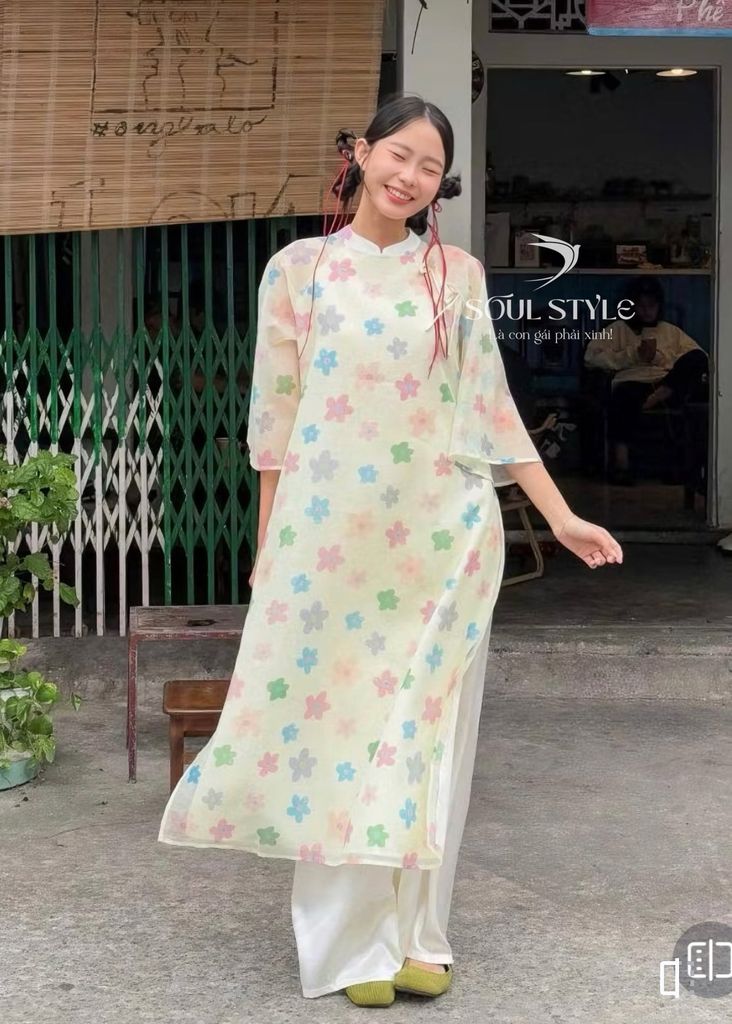 SET ÁO DÀI CÁCH TÂN VOAN TƠ LỤC MAI PHỐI NƠ