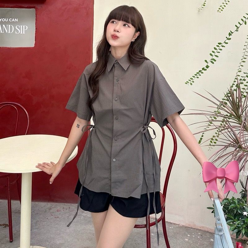 SET ÁO SƠ MI PHỐI DÂY CỘT EO 2 BÊN TÔN DÁNG KÈM QUẦN SHORT