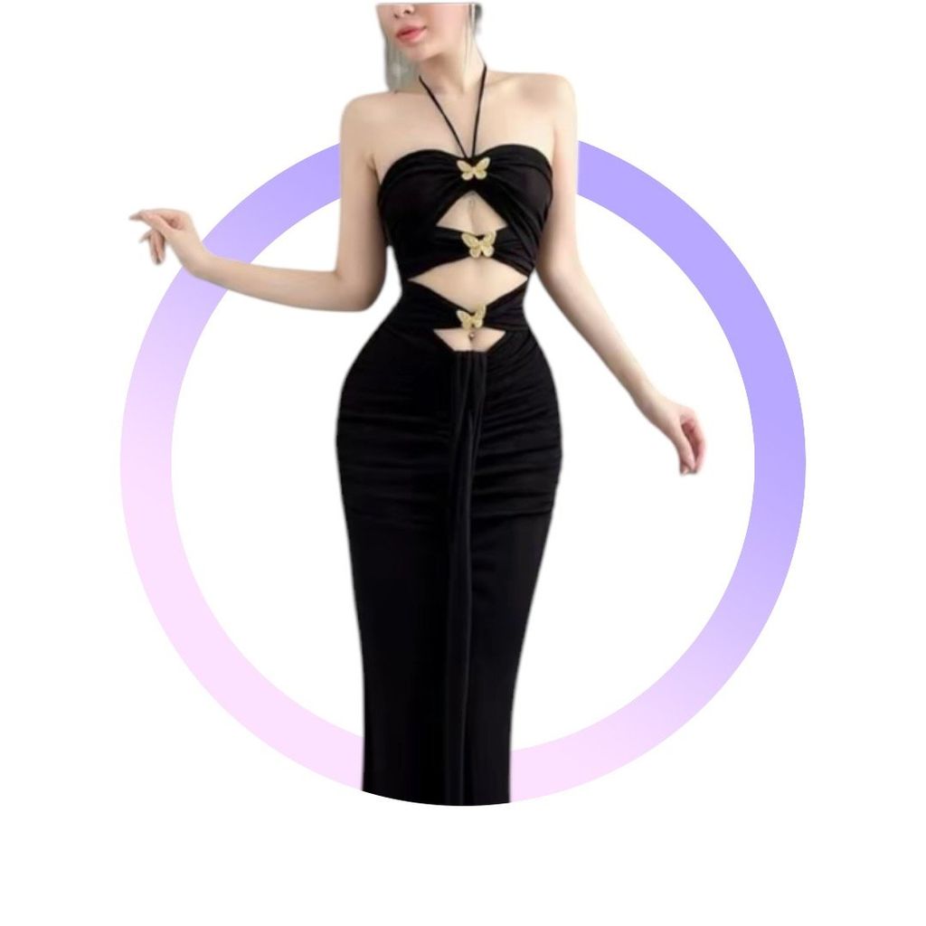 (NT) [3 TAG BƯỚM] ĐẦM THUN BODY CUP NGỰC CỘT CỔ KHOÉT HỞ SEXY