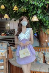 SET ĐẦM XÒE VIỀN CỔ BÈO TRẮNG KÈM CHÂN VÁY