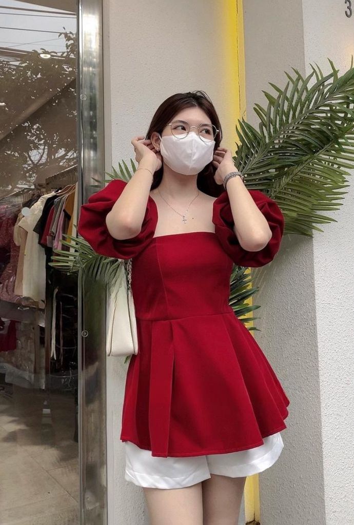 FREESIZE ÁO CÚP NHUNG ĐỎ/ĐEN TAY RỜI