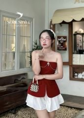 [TAG HOA NGỌC TRAI] SET ÁO CÚP NHUNG ĐỎ VIỀN REN TRẮNG KÈM CV XOÈ BỐ TRẮNG
