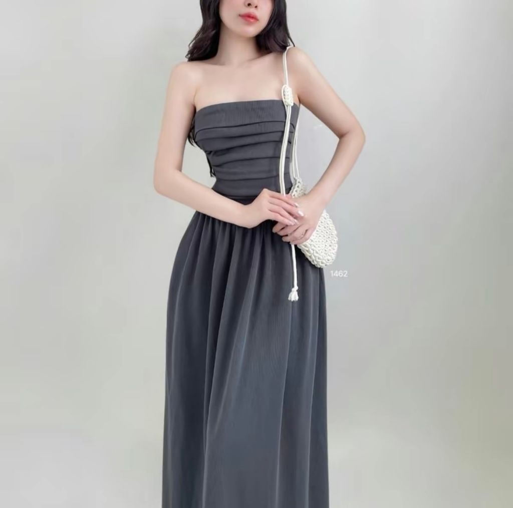 ĐẦM CÚP THUN NHÚN XẾP LY NGỰC DÁNG DÀI