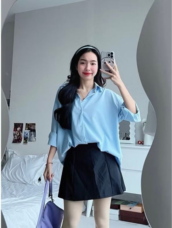 ÁO SƠ MI DÀI TAY LỤA CÁT HÀN QUỐC MÀU PASTEL