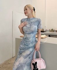 ĐẦM MIDI BODY LƯỚI LOANG MÀU XANH