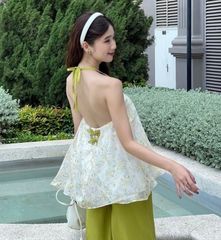 SET ÁO CỔ YẾM HỞ LƯNG QUẦN DÀI LỤA
