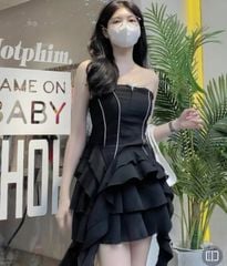 SET ÁO CÚP NGỰC NƠ ĐEN VIỀN TRẮNG KÈM CHÂN VÁY XOÈ